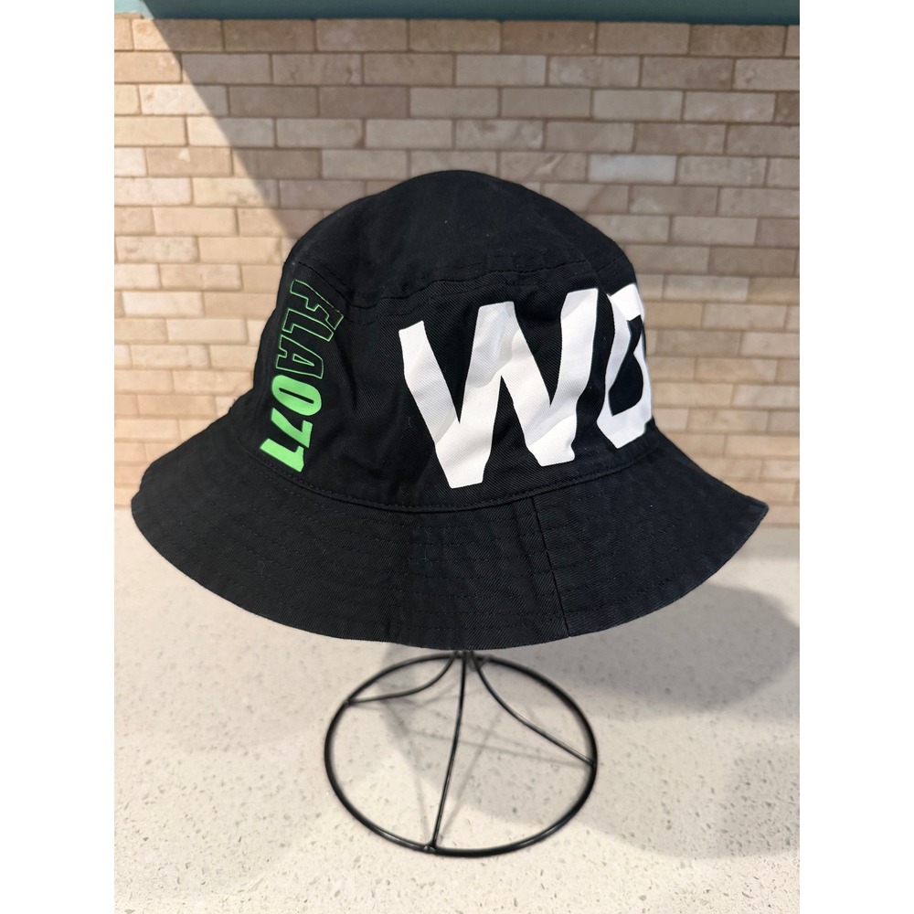 Vintage FLA071 Black Bucket Hat White Graphic Streetwear OSFM